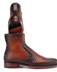 Paul Parkman Brown Burnished Woven Leather Zipper Boots (ID