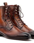 Paul Parkman Men's Brown Burnished Leather Lace-Up Boots (ID