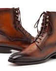 Paul Parkman Men's Brown Burnished Leather Lace-Up Boots (ID