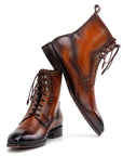 Paul Parkman Men's Brown Burnished Leather Lace-Up Boots (ID