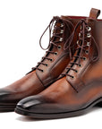 Paul Parkman Men's Brown Burnished Leather Lace-Up Boots (ID
