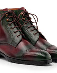 Paul Parkman Men's Green & Brown Hand-Painted Cap Toe Boots (ID