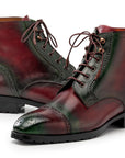 Paul Parkman Men's Green & Brown Hand-Painted Cap Toe Boots (ID
