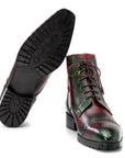 Paul Parkman Men's Green & Brown Hand-Painted Cap Toe Boots (ID