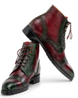 Paul Parkman Men's Green & Brown Hand-Painted Cap Toe Boots (ID