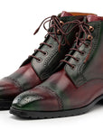 Paul Parkman Men's Green & Brown Hand-Painted Cap Toe Boots (ID