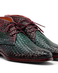 Paul Parkman Men's Green & Purple Woven Leather Chukka Boots (ID