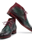 Paul Parkman Men's Green & Purple Woven Leather Chukka Boots (ID