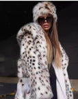 Manteau en fausse fourrure à capuche imprimé léopard pour femme Manteau long Toka avec trench-coat épais et chaud en vison