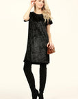 Short Sleeve Crushed Velvet Tunic Dress