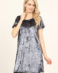 Short Sleeve Crushed Velvet Tunic Dress
