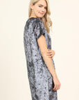 Short Sleeve Crushed Velvet Tunic Dress