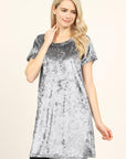 Short Sleeve Crushed Velvet Tunic Dress