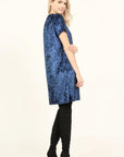 Short Sleeve Crushed Velvet Tunic Dress