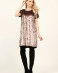 Short Sleeve Crushed Velvet Tunic Dress