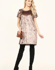 Short Sleeve Crushed Velvet Tunic Dress