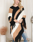 Hdf2099 - Poncho à franges à blocs de couleurs