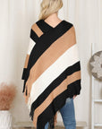 Hdf2099 - Poncho à franges à blocs de couleurs