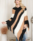 Hdf2099 - Poncho à franges à blocs de couleurs