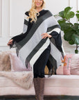 Hdf2099 - Poncho à franges à blocs de couleurs