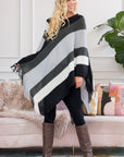 Hdf2099 - Poncho à franges à blocs de couleurs