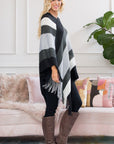 Hdf2099 - Poncho à franges à blocs de couleurs