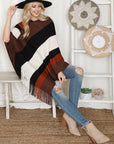 Hdf2099 - Poncho à franges à blocs de couleurs