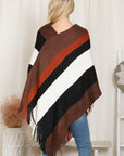 Hdf2099 - Poncho à franges à blocs de couleurs