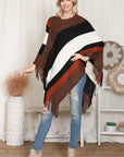 Hdf2099 - Poncho à franges à blocs de couleurs