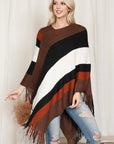 Hdf2099 - Poncho à franges à blocs de couleurs