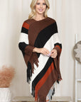 Hdf2099 - Poncho à franges à blocs de couleurs