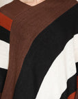 Hdf2099 - Poncho à franges à blocs de couleurs