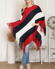 Hdf2099 - Poncho à franges à blocs de couleurs