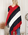 Hdf2099 - Poncho à franges à blocs de couleurs