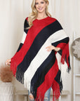 Hdf2099 - Poncho à franges à blocs de couleurs