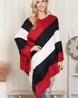 Hdf2099 - Poncho à franges à blocs de couleurs