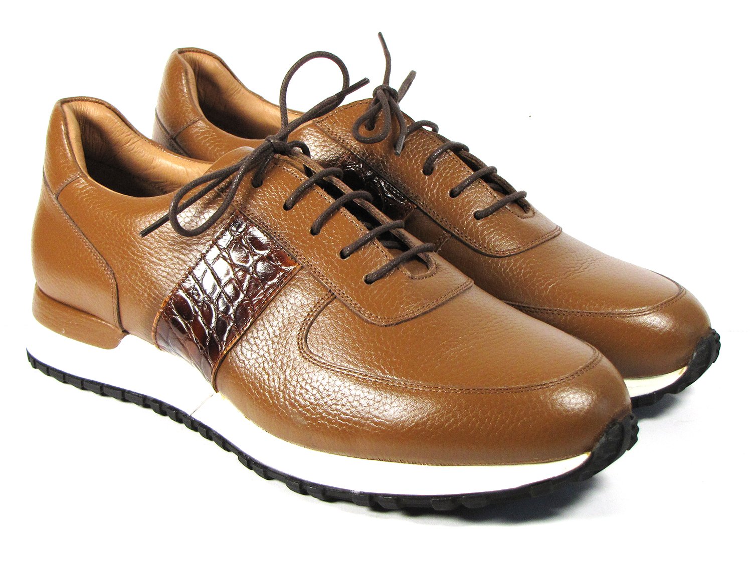 Paul Parkman Men's Cognac Floater Leather Sneakers (ID