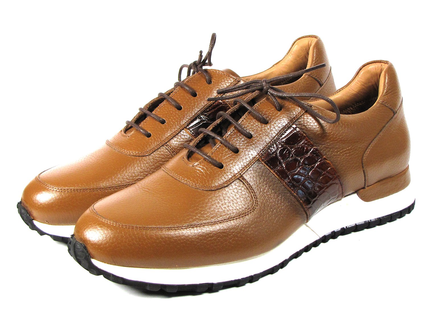 Paul Parkman Men's Cognac Floater Leather Sneakers (ID