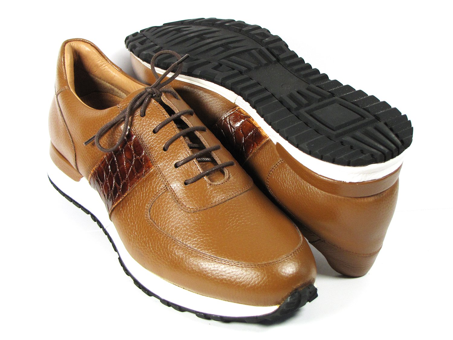 Paul Parkman Men's Cognac Floater Leather Sneakers (ID