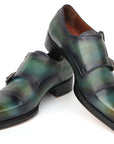 Paul Parkman Men's Cap Toe Double Monkstrap Shoes Green & Blue Patina (ID