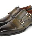 Paul Parkman Men's Goodyear Welted Double Monkstrap Shoes Green (ID