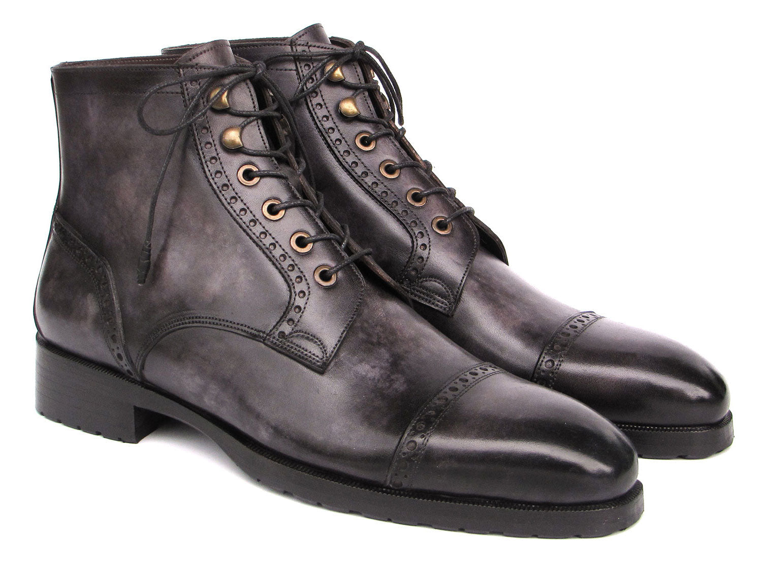 Paul Parkman Men's Gray & Black Hand-Painted Cap Toe Boots (ID