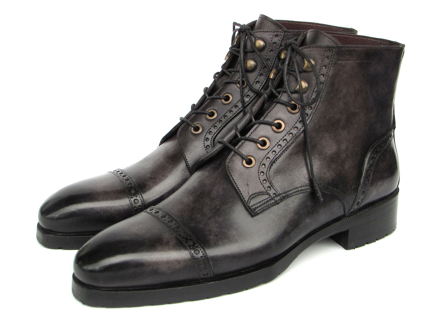 Paul Parkman Men's Gray & Black Hand-Painted Cap Toe Boots (ID