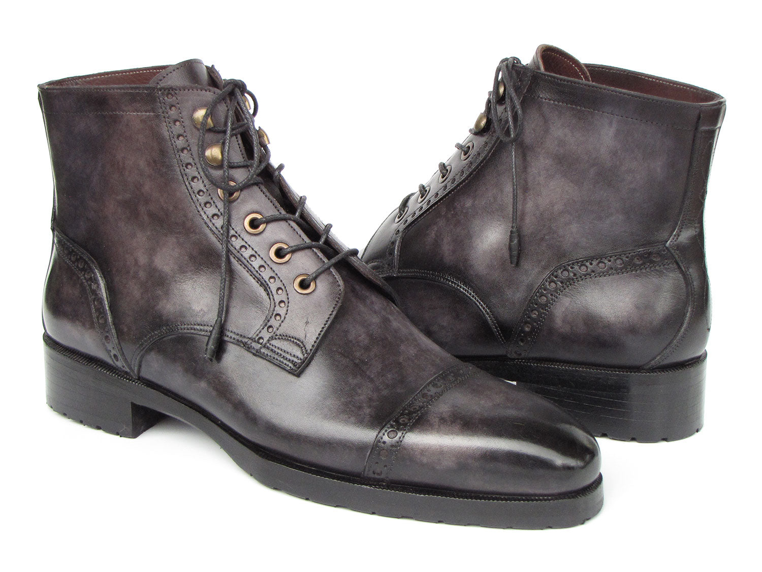 Paul Parkman Men's Gray & Black Hand-Painted Cap Toe Boots (ID