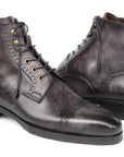 Paul Parkman Men's Gray & Black Hand-Painted Cap Toe Boots (ID