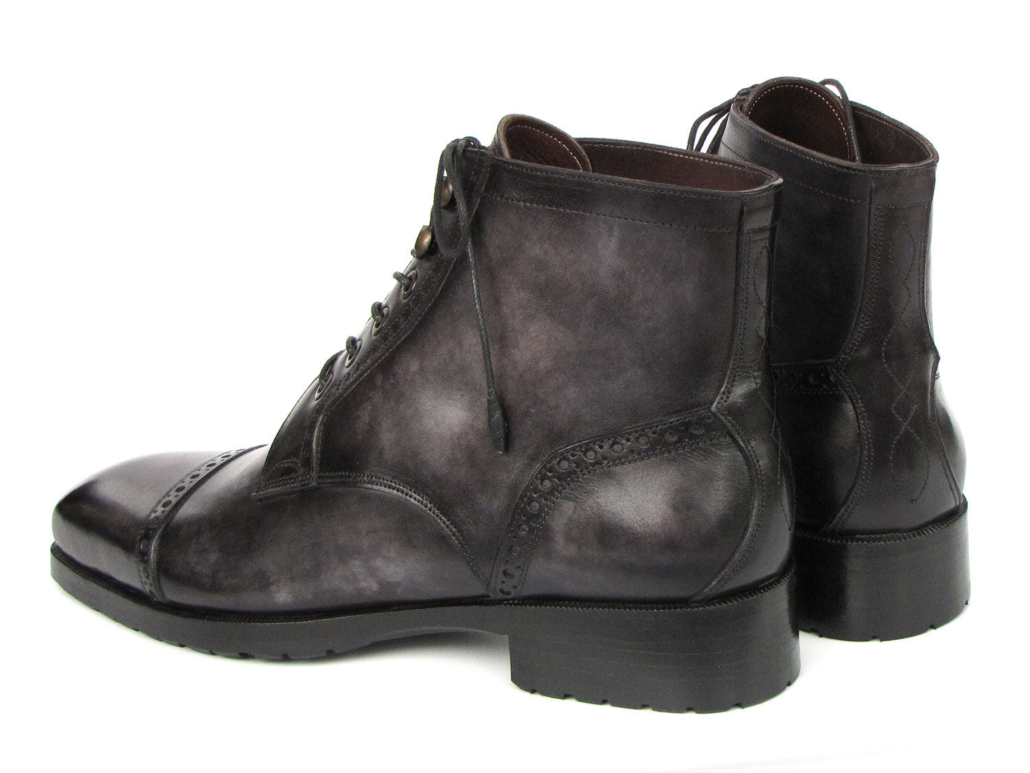 Paul Parkman Men's Gray & Black Hand-Painted Cap Toe Boots (ID