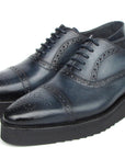 Paul Parkman Men's Smart Casual Cap Toe Oxford Shoes Navy Leather (ID