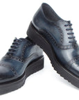 Paul Parkman Men's Smart Casual Cap Toe Oxford Shoes Navy Leather (ID
