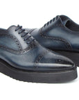 Paul Parkman Men's Smart Casual Cap Toe Oxford Shoes Navy Leather (ID
