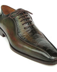 Paul Parkman Green Genuine Ostrich Leg Bicycle Toe Oxfords (ID